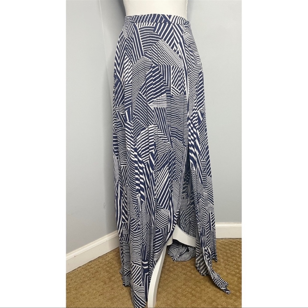 Lulu’s Isla Bonita Blue and White Print Maxi Long Skirt Slit High Waist XS - Picture 3 of 8